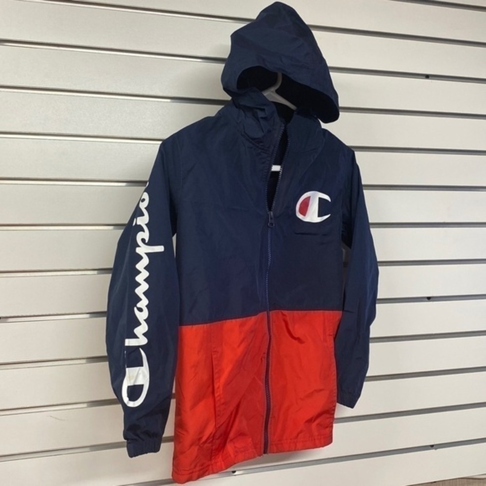 Champion red blue and white windbreaker. Kids size Small